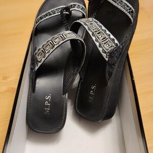 M.P.S. Black Embellished Thong Sandals
